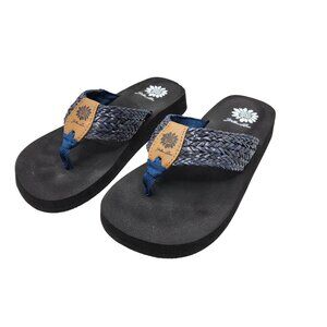 Womens Yellow Box Blue Flat Thong Sandals